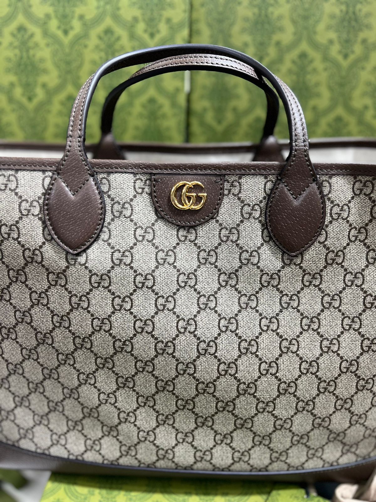 Gucci Café con Beige Asa Café Piel