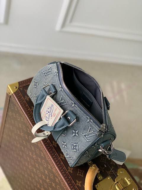 Louis Vuitton Azul Bordada con Piel