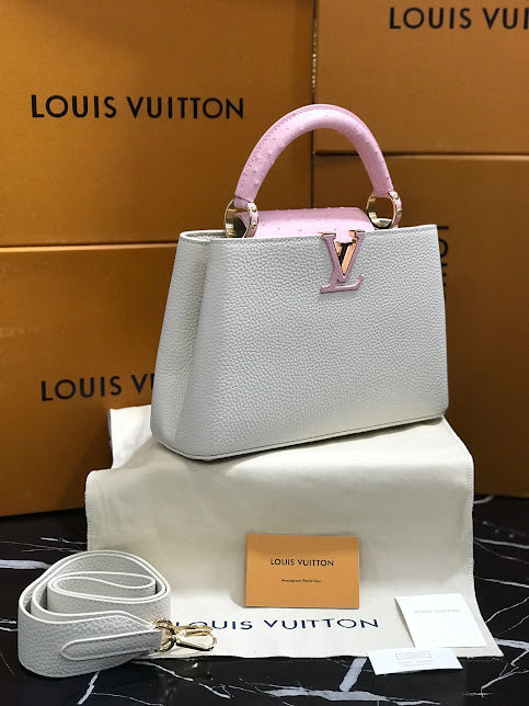 Louis Vuitton Blanco Rosa Piel Avestruz y Becerro