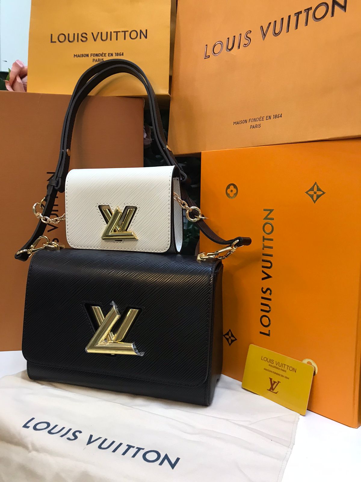 Louis Vuitton Negro con Monedero Blanco Piel