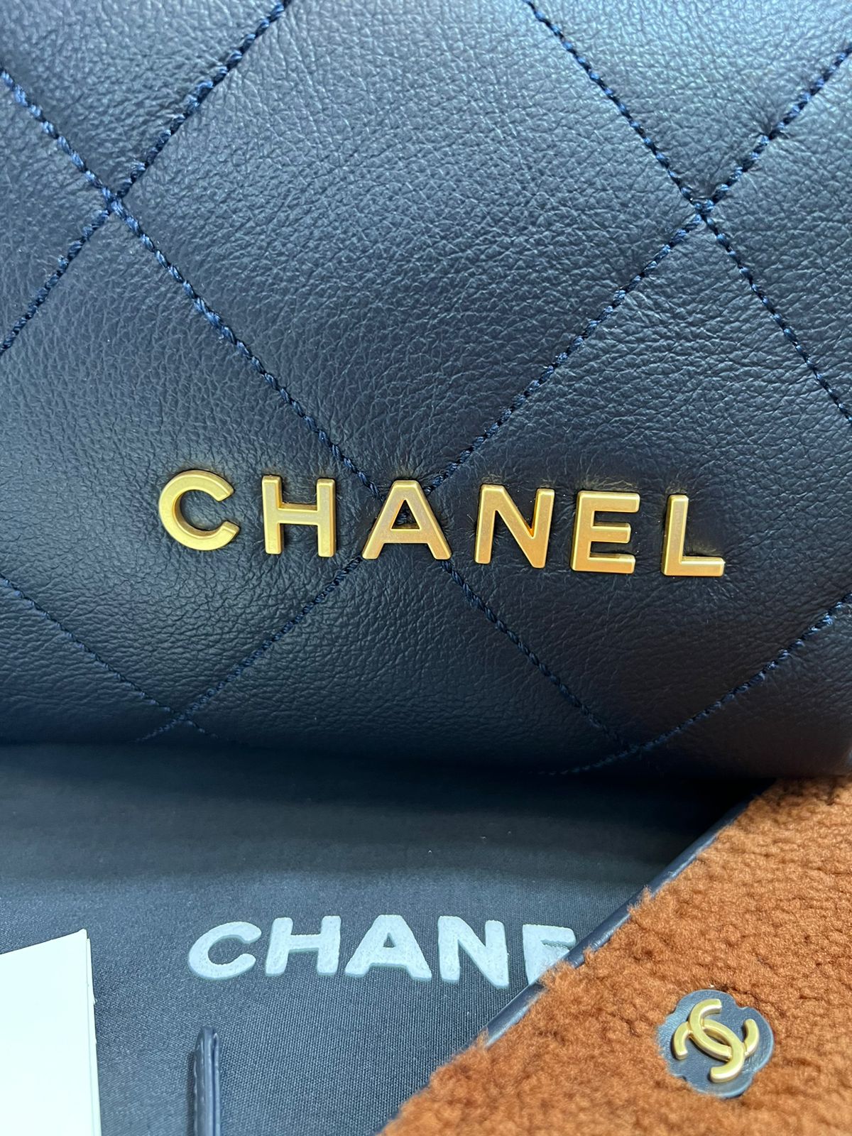 Chanel Negro Afelpado Café Piel