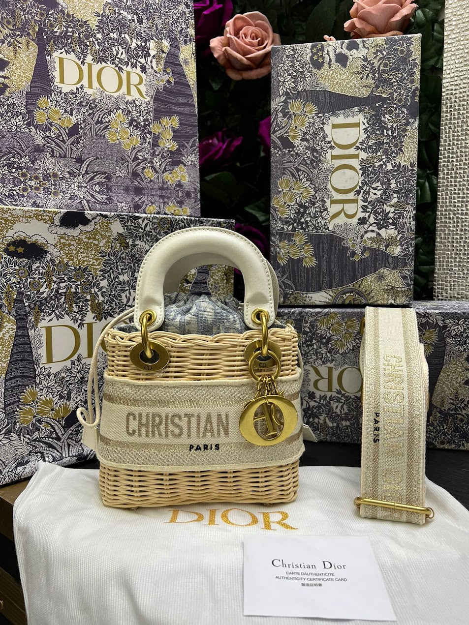 Christian Dior Asas de Piel con Mimbre Pequeña