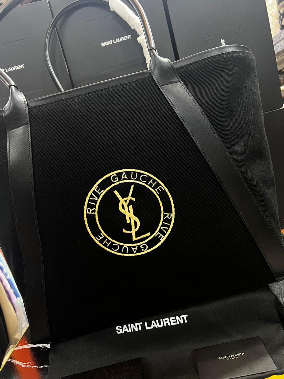 Saint Laurent Negra Tela Con Piel