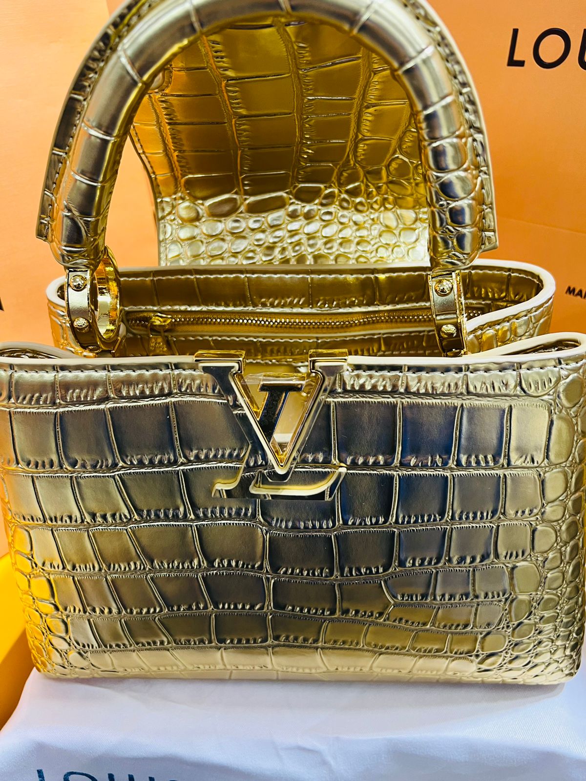 Louis Vuitton Capucine Edición Especial Dorada Piel