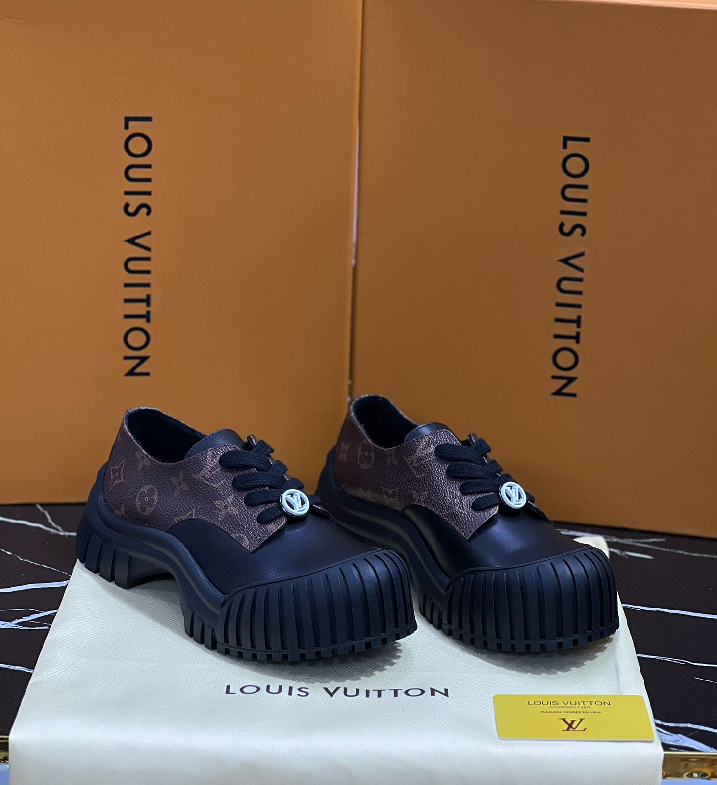 Louis Vuitton Zapato Tenis negros con café