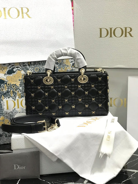 Christian Dior Edición Mariposa Negra Cadena Dorada Piel