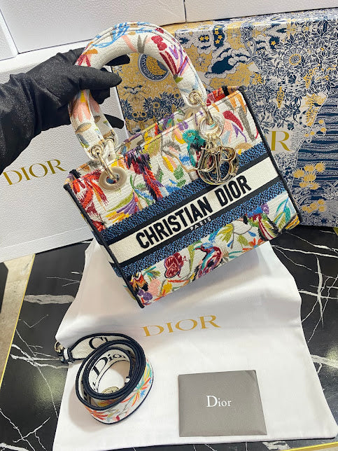 Christian Dior Bordada Patrón Aves Tela