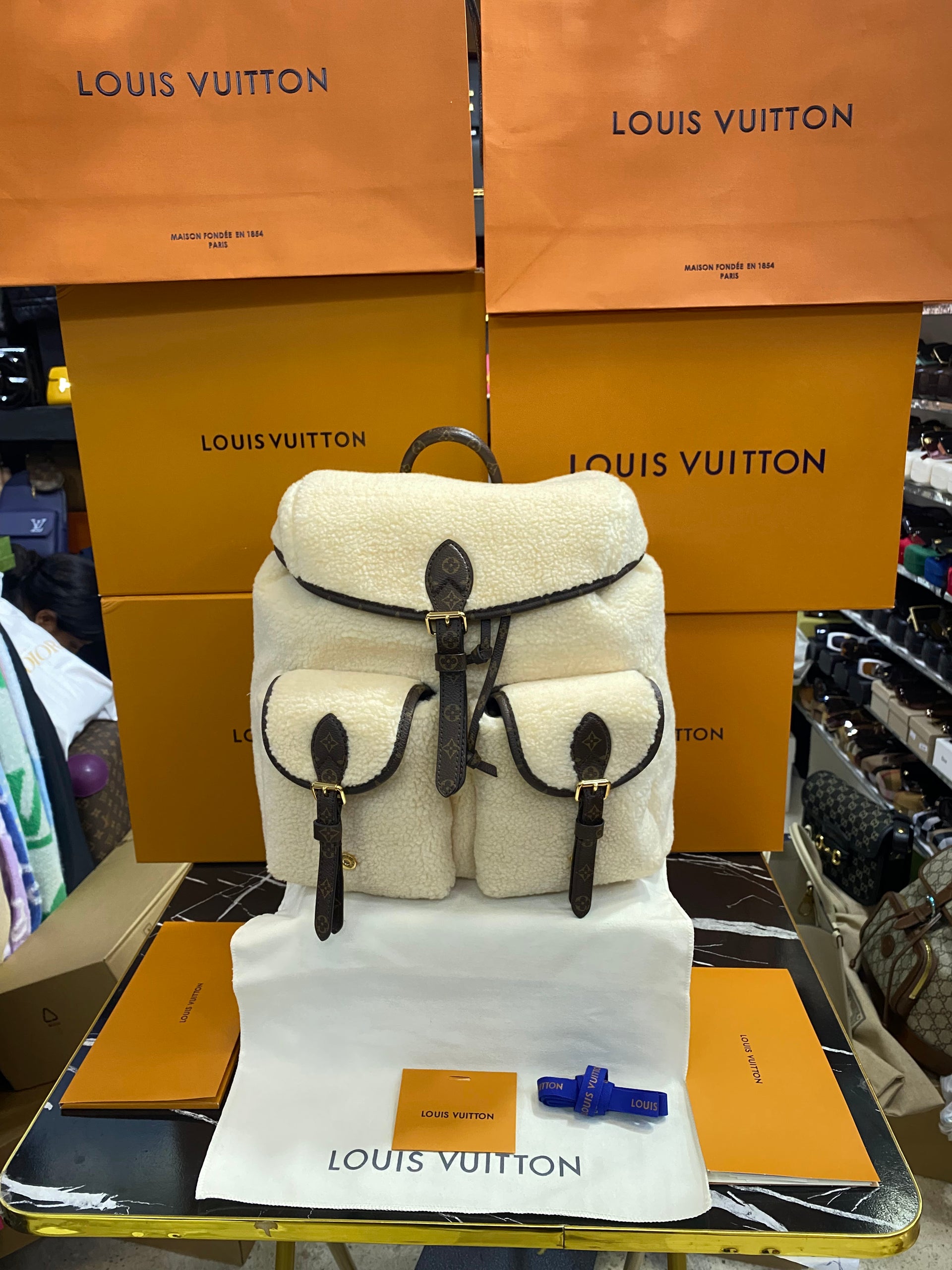 Louis Vuitton Beige Lana con Piel