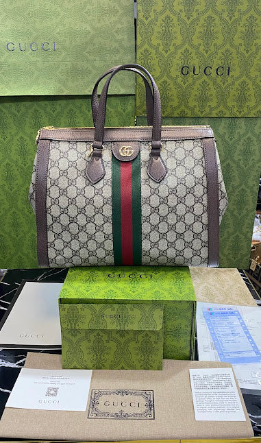 Gucci Café Línea Roja y Verde Piel