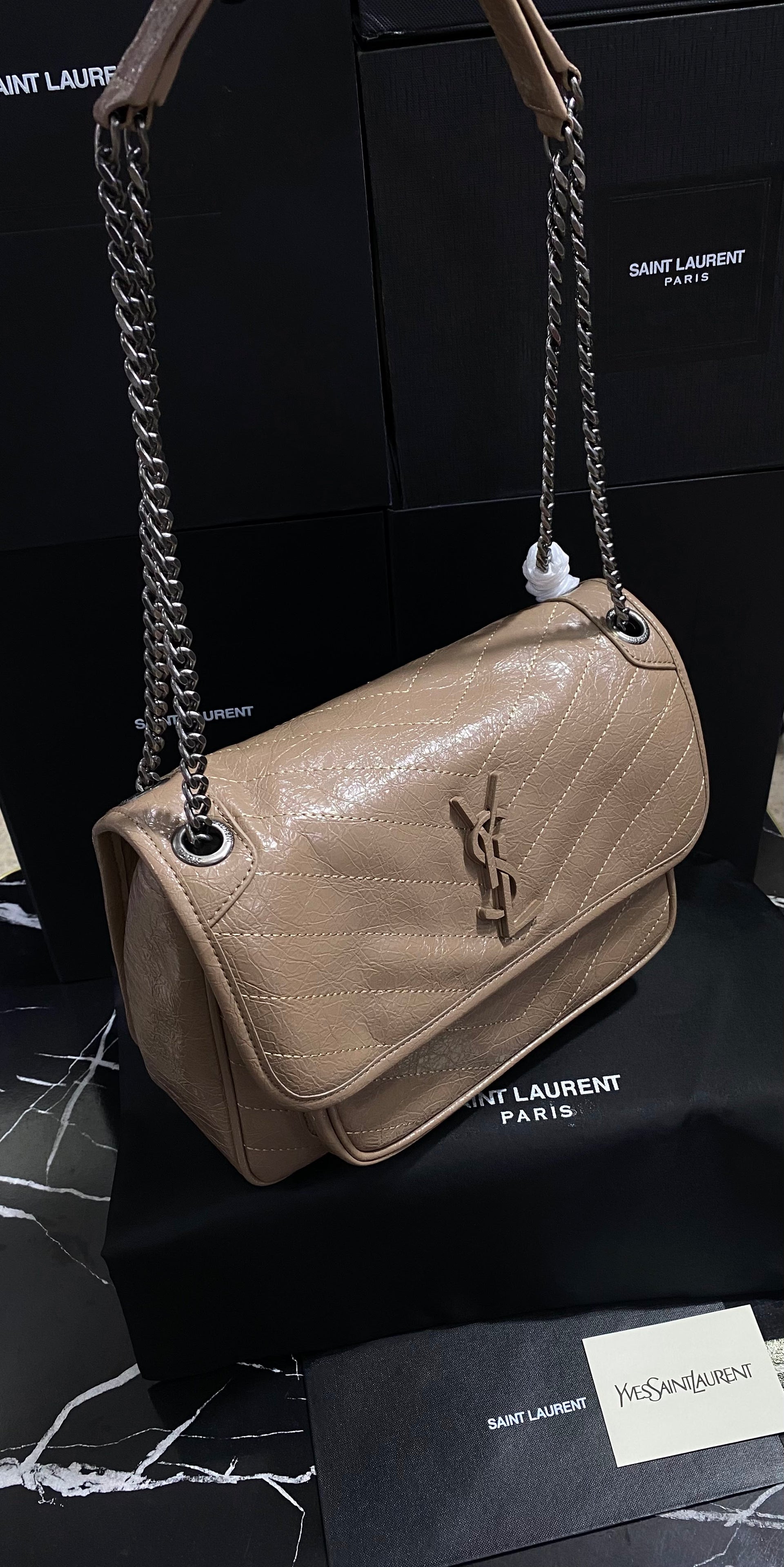 Saint Laurent Café Claro Piel