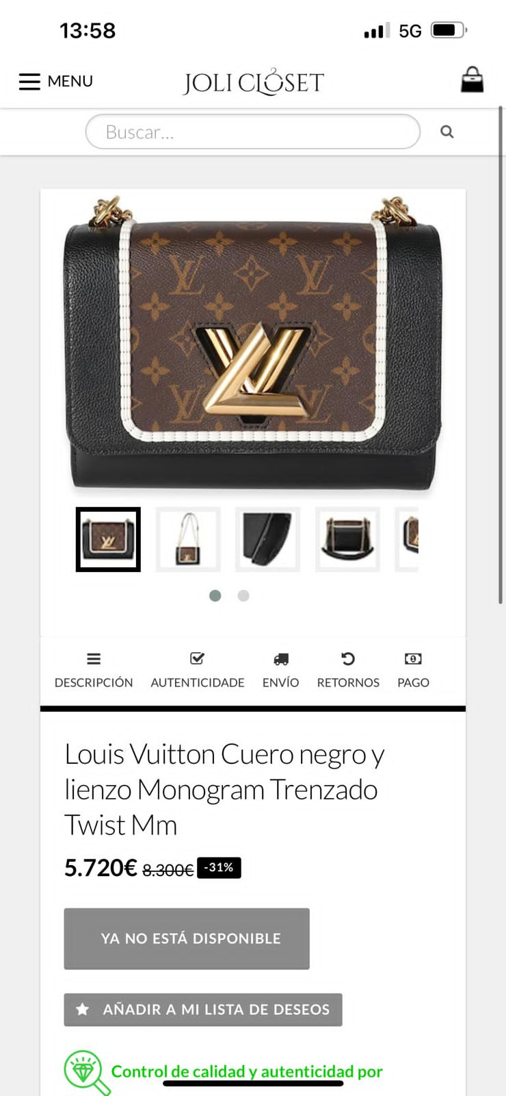 Louis Vuitton Negro Café Lienzo Blanco Piel