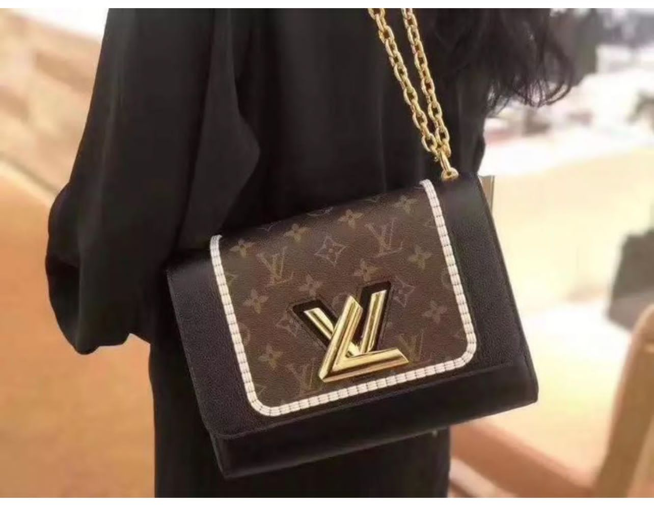 Louis Vuitton Negro Café Lienzo Blanco Piel