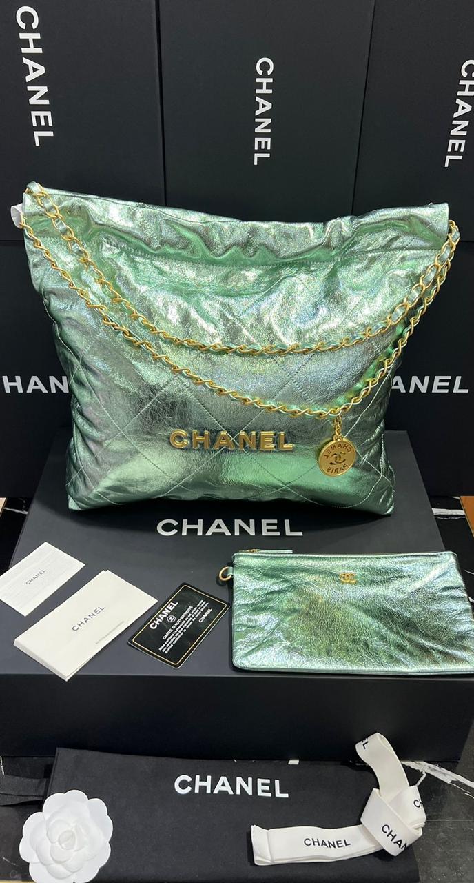 Chanel G5 bolso elegante y sofisticado en piel  de ternera metalizada