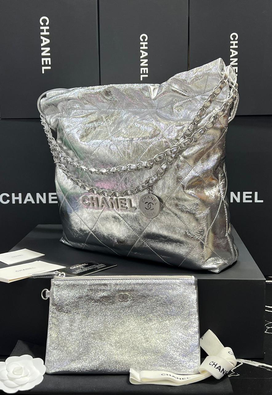 Chanel G5 bolso elegante y sofisticado en piel  de ternera metalizada