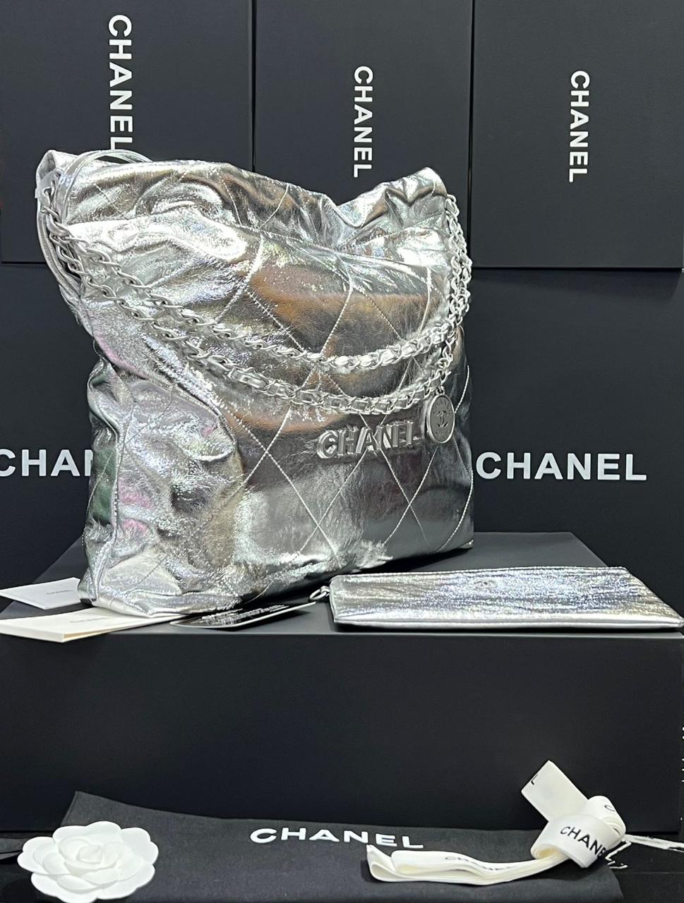 Chanel G5 bolso elegante y sofisticado en piel  de ternera metalizada