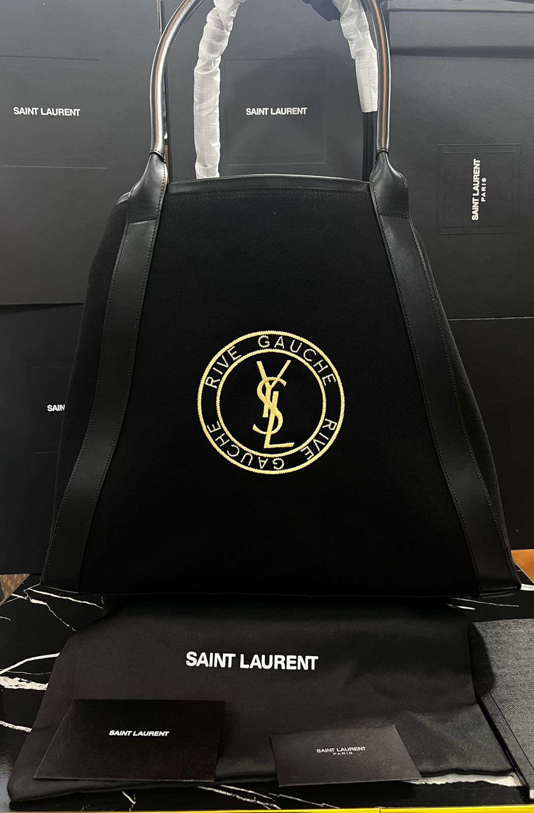 Saint Laurent Negra Tela Con Piel