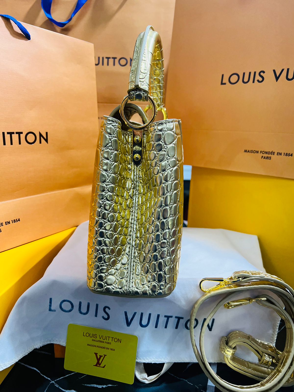 Louis Vuitton Capucine Edición Especial Dorada Piel