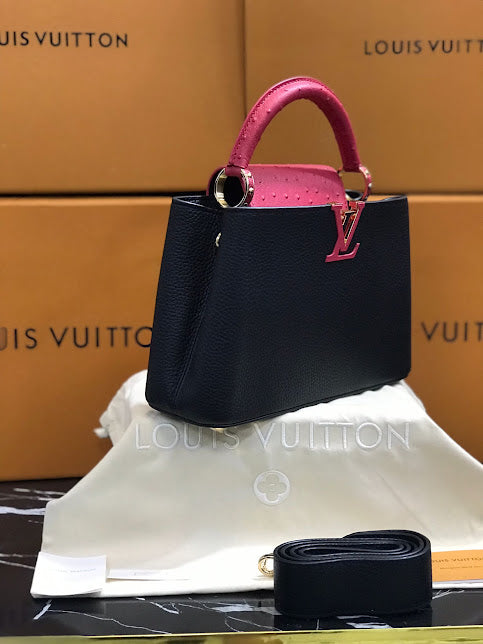 Louis Vuitton Edición Especial Negra Rosa Piel de Becerro y Avestruz