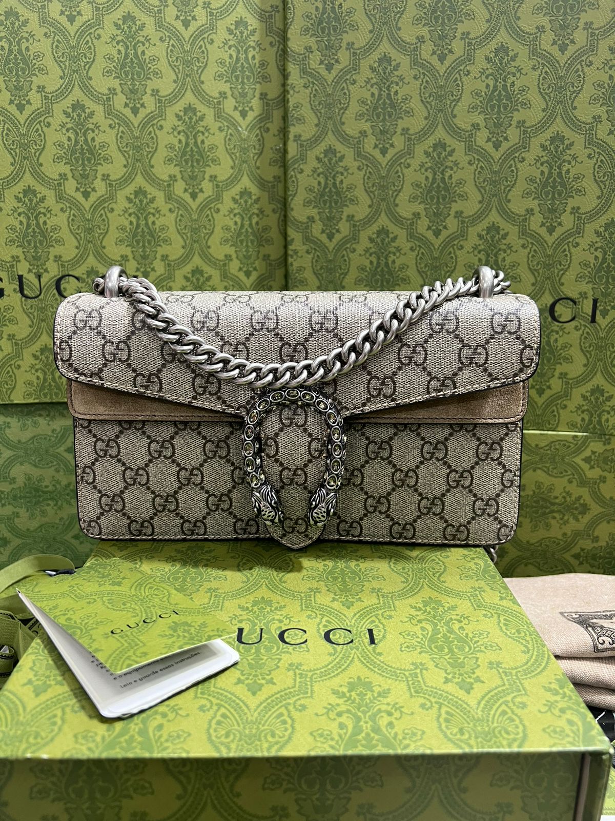 Gucci Café Cadena Plateada Piel