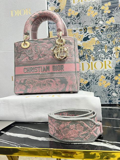 Christian Dior Rosa con Gris Bordada Tela