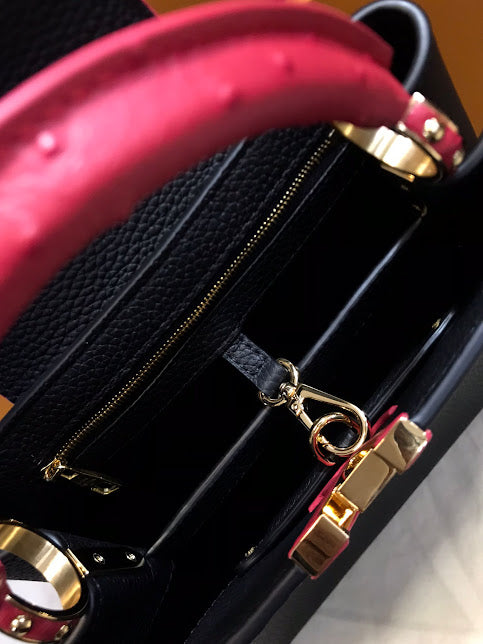 Louis Vuitton Edición Especial Negra Rosa Piel de Becerro y Avestruz