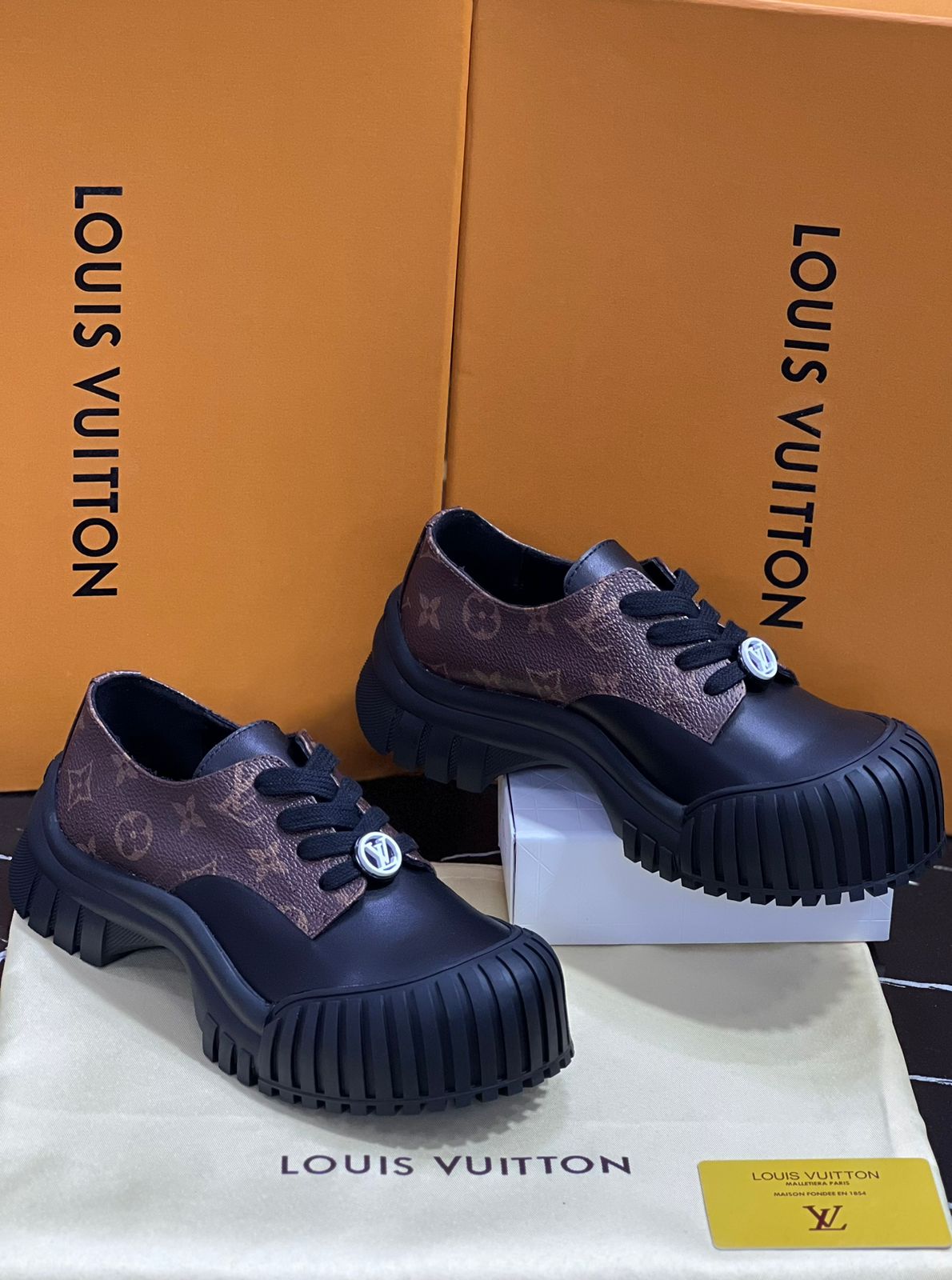 Louis Vuitton Zapato Tenis negros con café