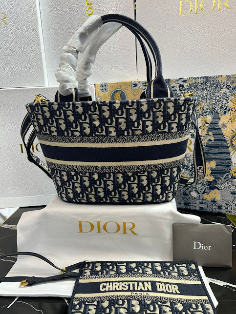 Christian Dior Azul Beige Bordada Tela