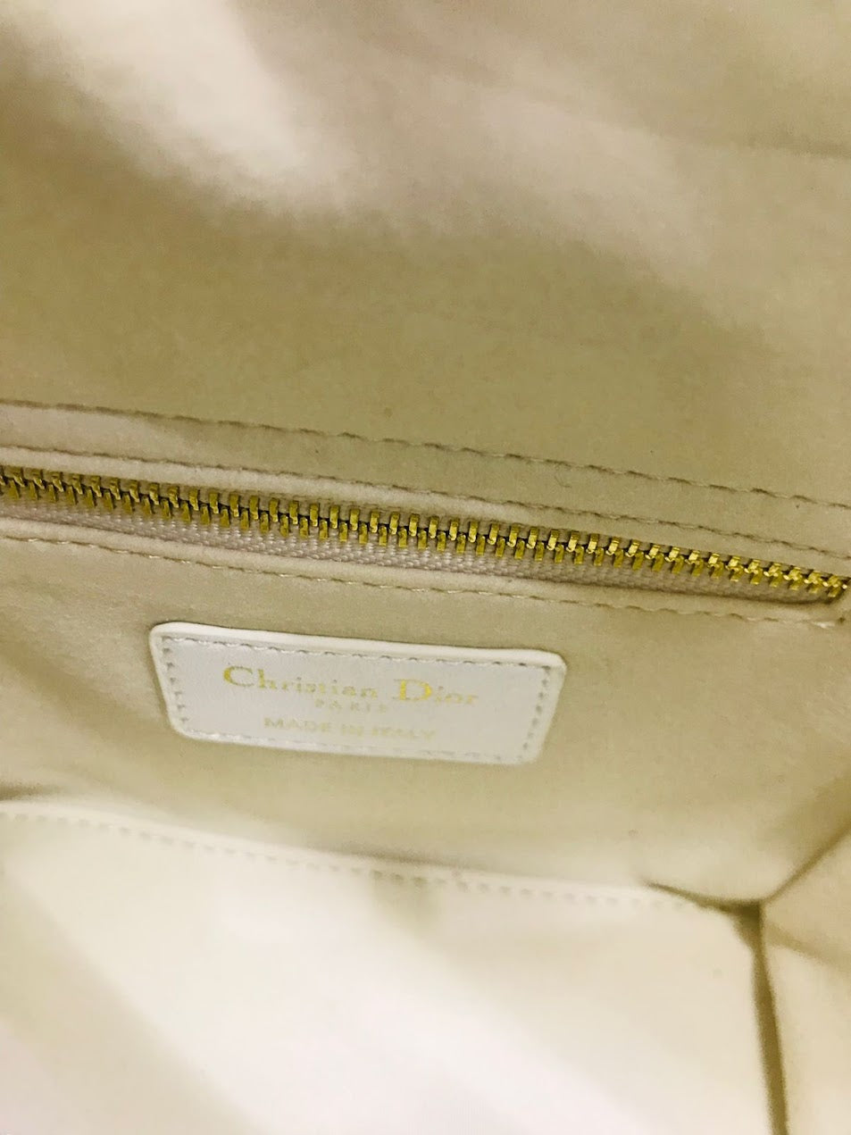 Christian Dior Blanca Encajes de Estrella Dorados Cuero Edición Especial Pequeña