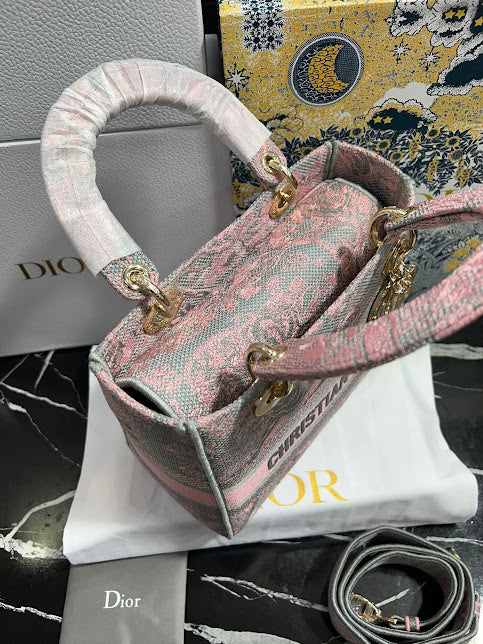 Christian Dior Rosa con Gris Bordada Tela