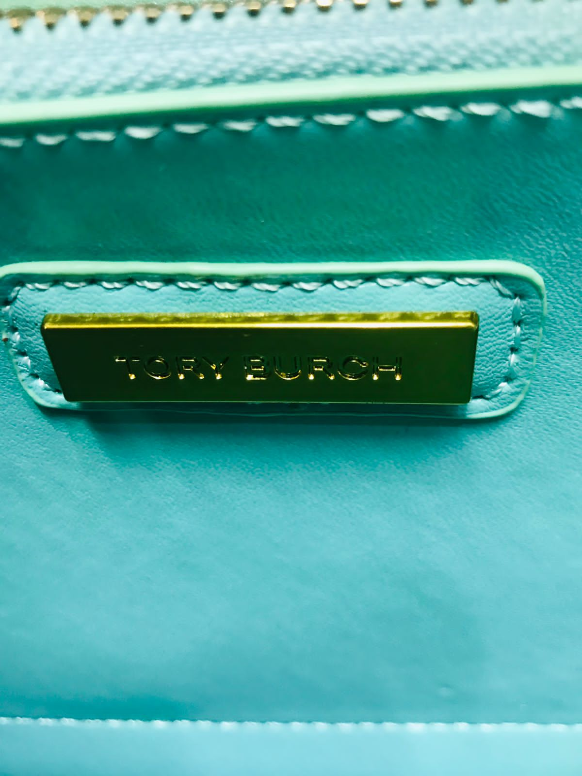 Tory Burch Verde Aqua Cadena Dorada Piel