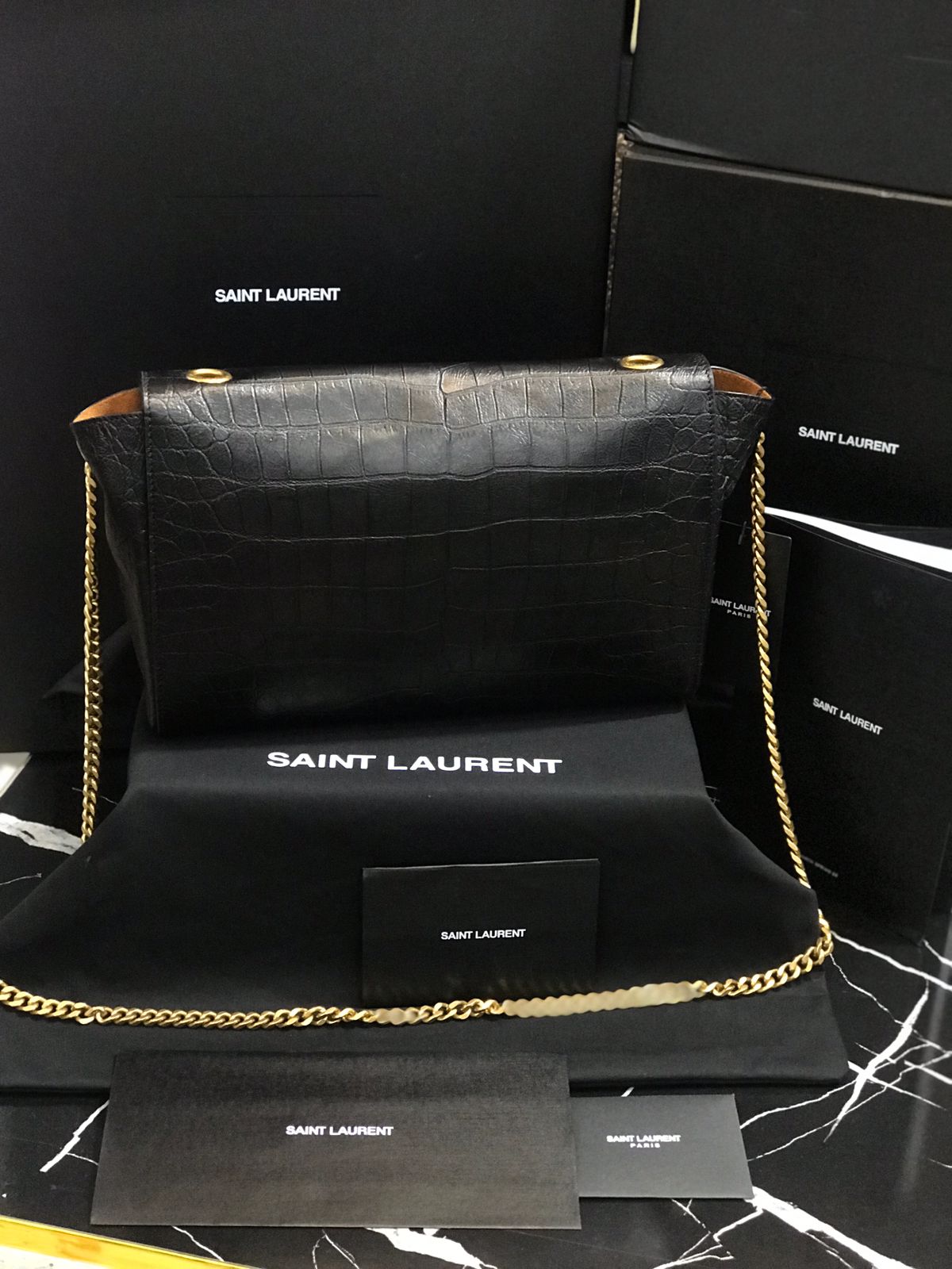 Saint Laurent Negro Piel Acabados Cocodrilo