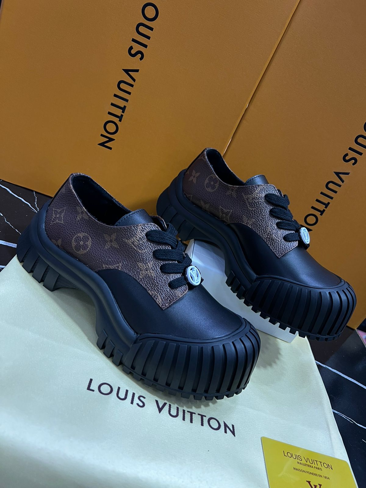 Louis Vuitton Zapato Tenis negros con café