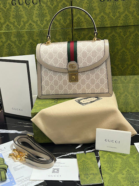 Gucci Beige Línea Verde con Rojo Piel