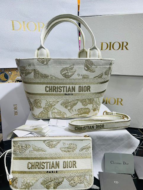 Christian Dior Blanca con Dorado Bordada Tela