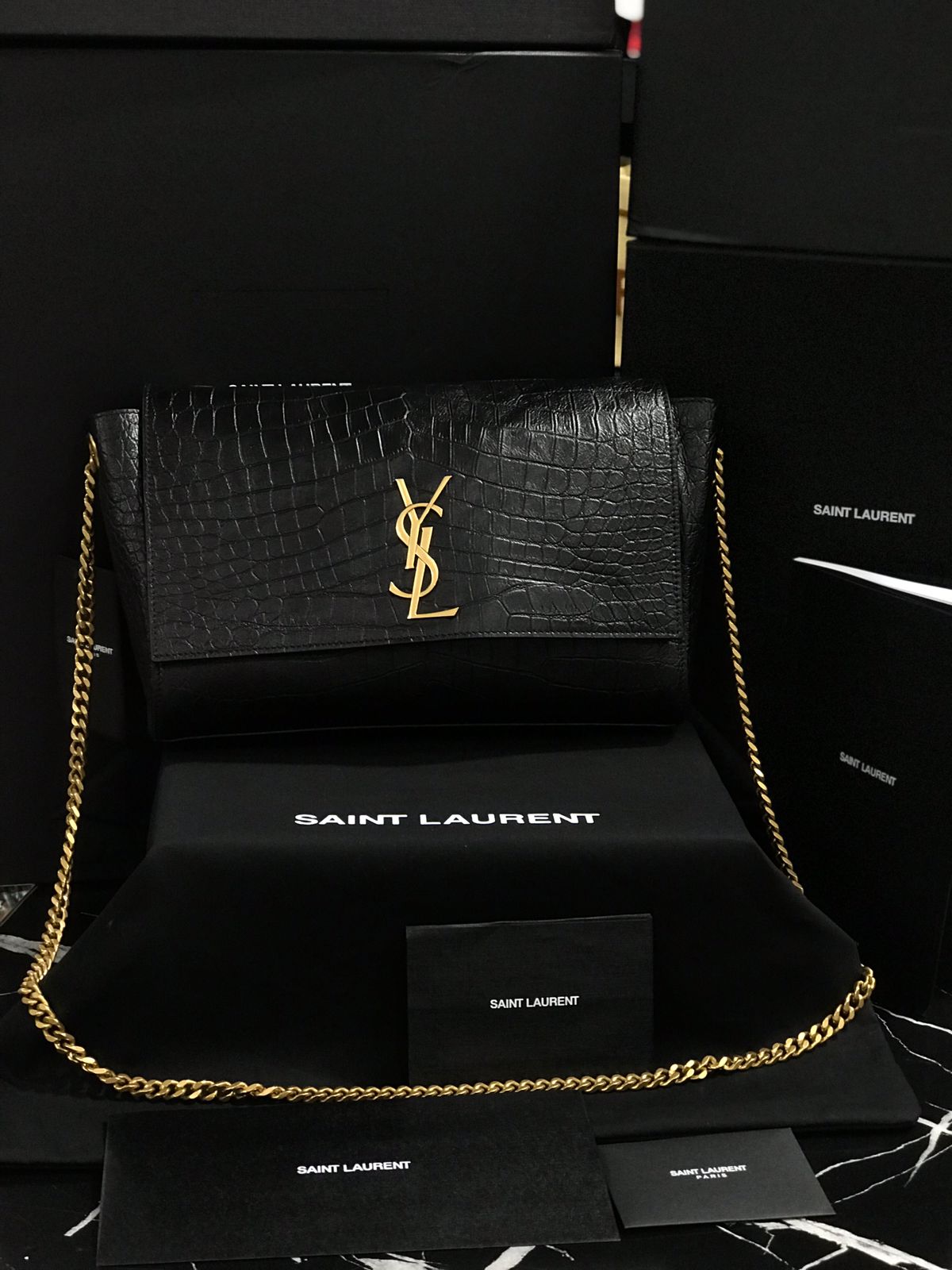 Saint Laurent Negro Piel Acabados Cocodrilo