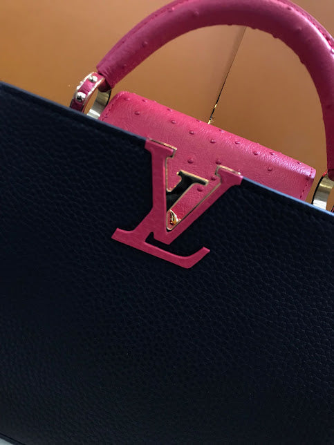 Louis Vuitton Edición Especial Negra Rosa Piel de Becerro y Avestruz