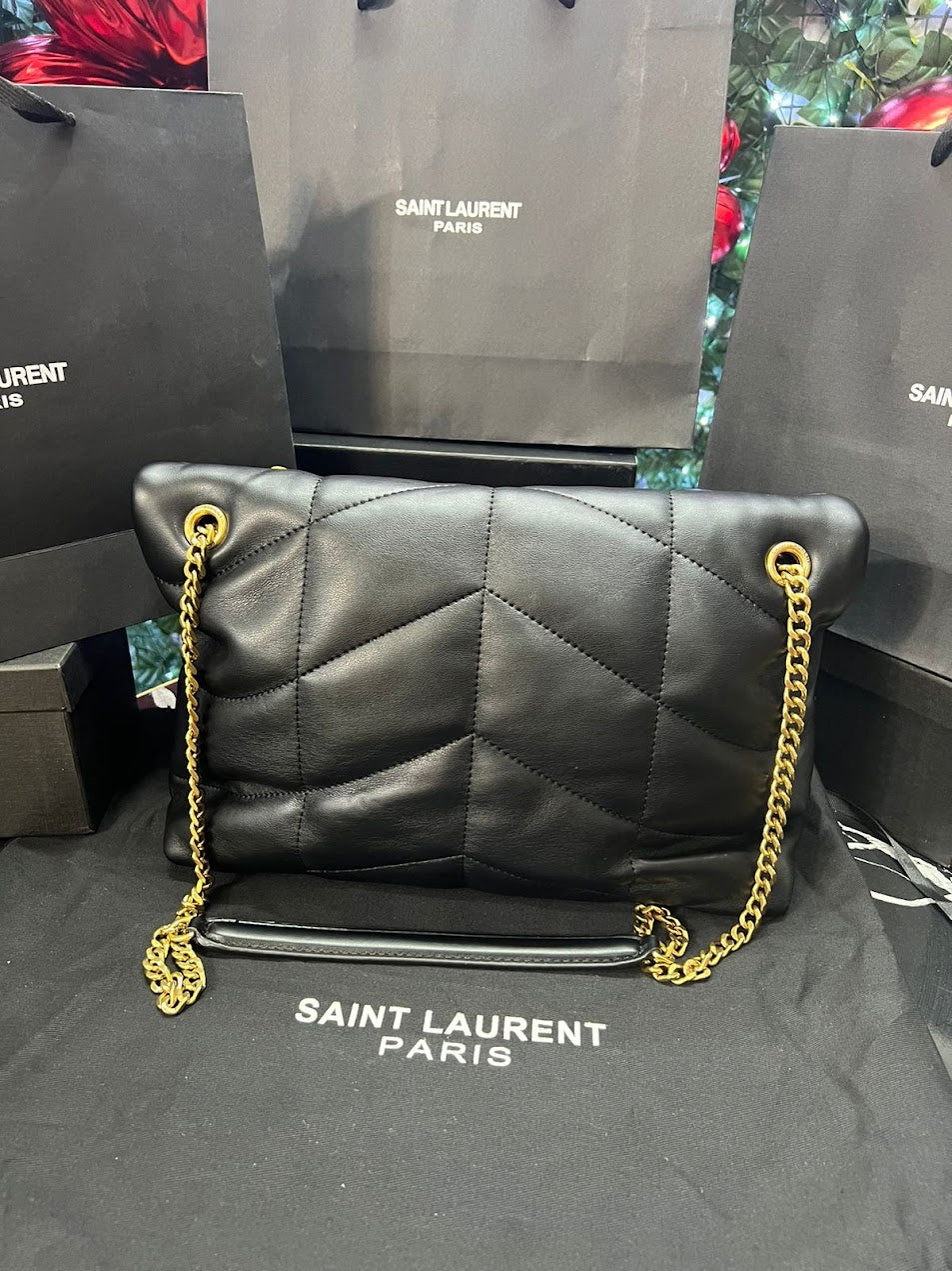 Saint Laurent YSL Negra Asa Dorada Piel