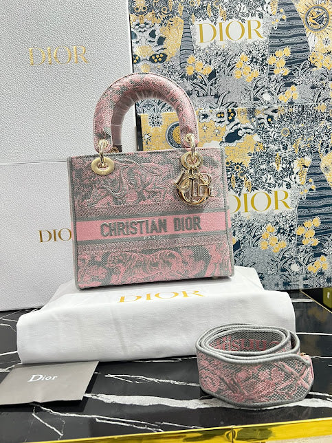 Christian Dior Rosa con Gris Bordada Tela