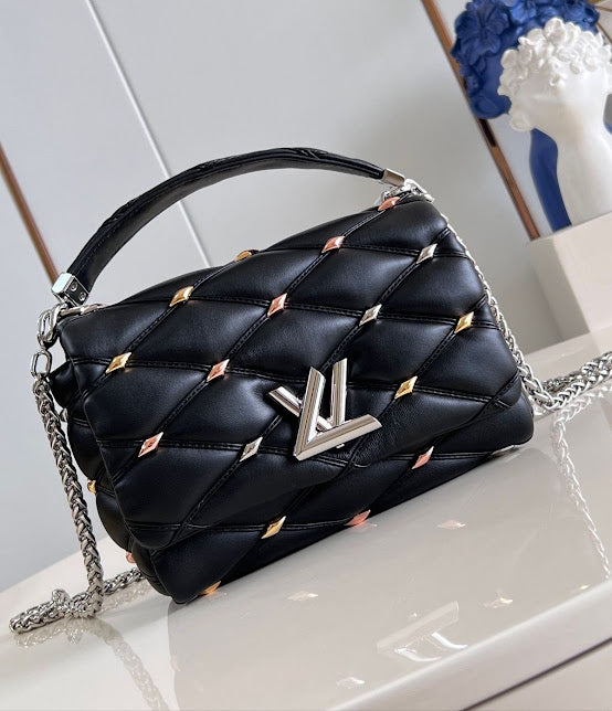 Louis Vuitton Negra Cadena Plateada Piel