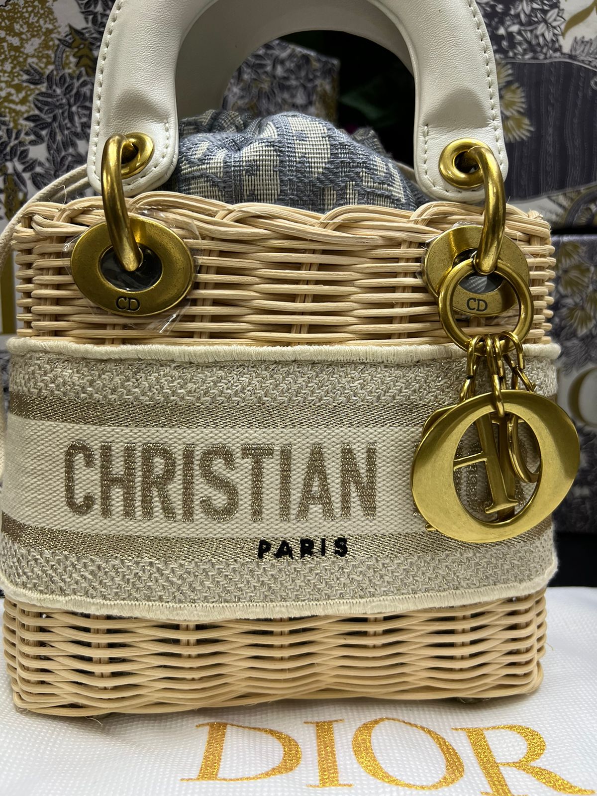 Christian Dior Beige Asa de Piel Mimbre