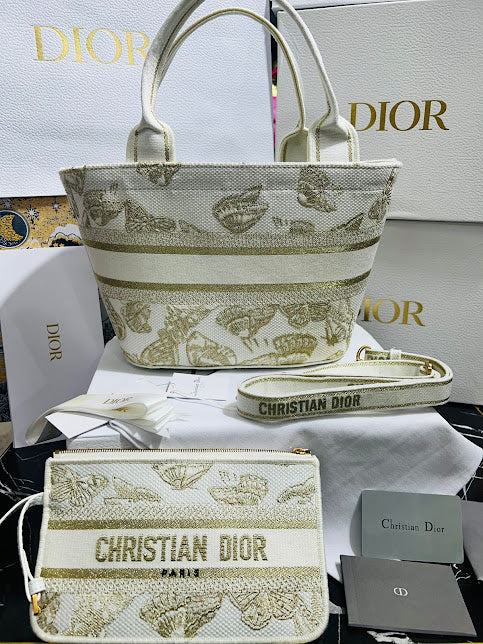 Christian Dior Blanca con Dorado Bordada Tela