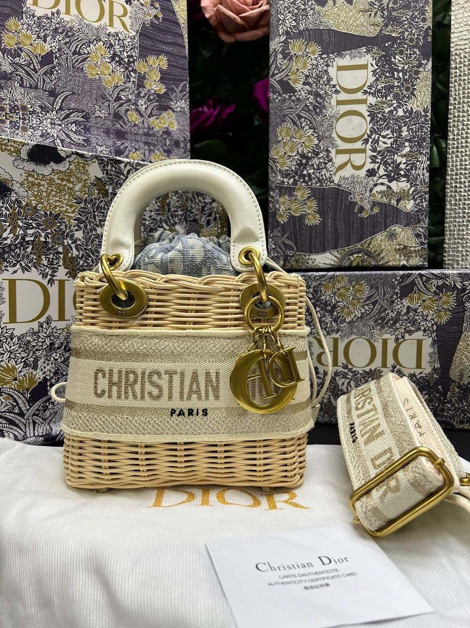 Christian Dior Asas de Piel con Mimbre Pequeña