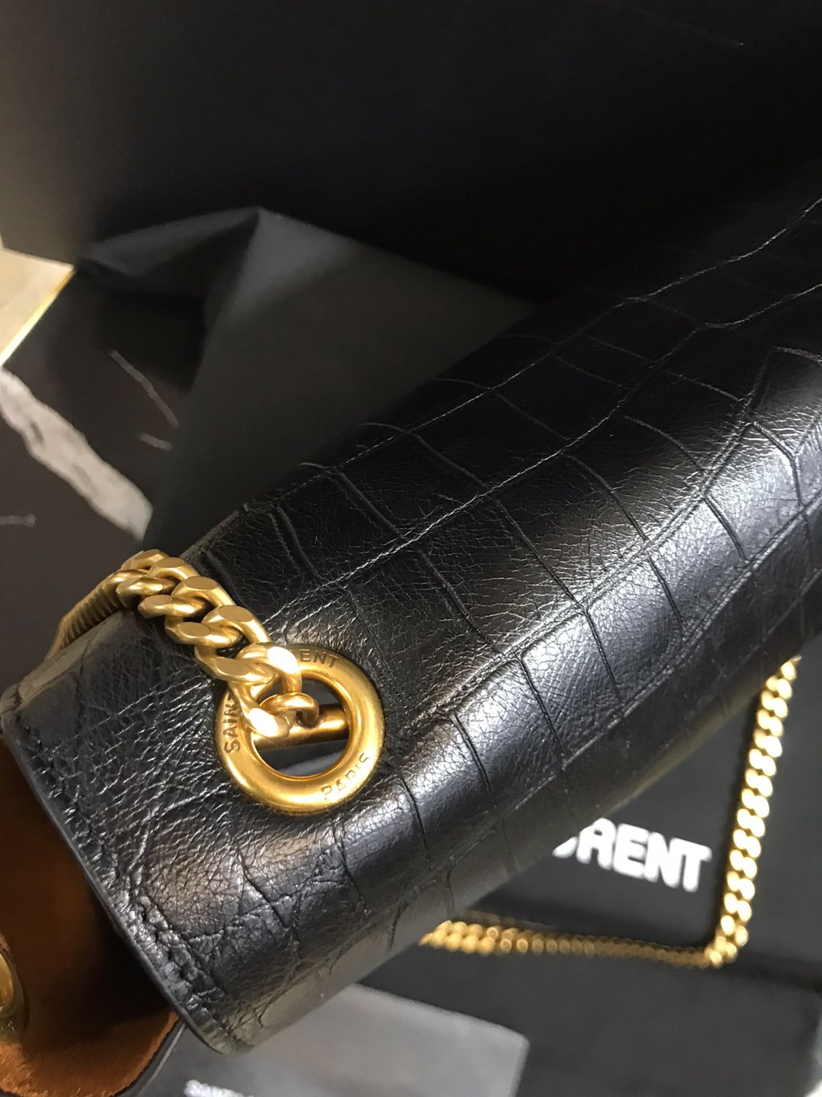 Saint Laurent Negro Piel Acabados Cocodrilo