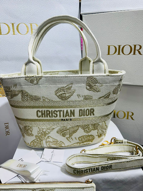 Christian Dior Blanca con Dorado Bordada Tela