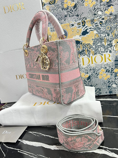 Christian Dior Rosa con Gris Bordada Tela