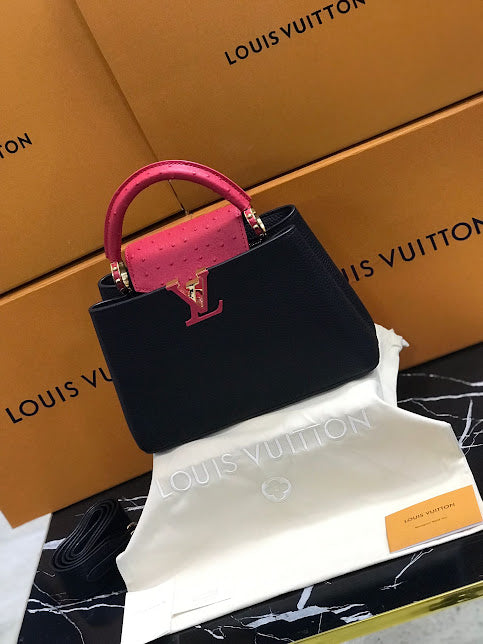 Louis Vuitton Edición Especial Negra Rosa Piel de Becerro y Avestruz