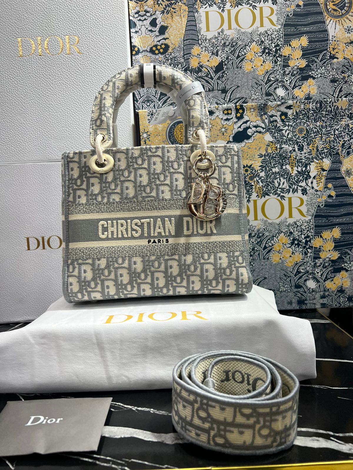 Christian Dior Gris Patron Tela Bordada