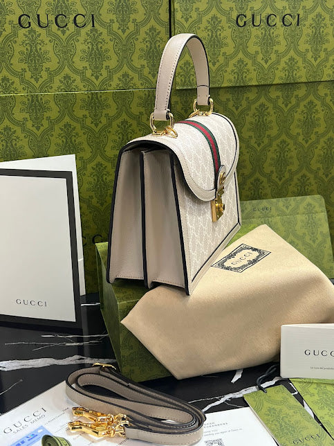 Gucci Beige Línea Verde con Rojo Piel