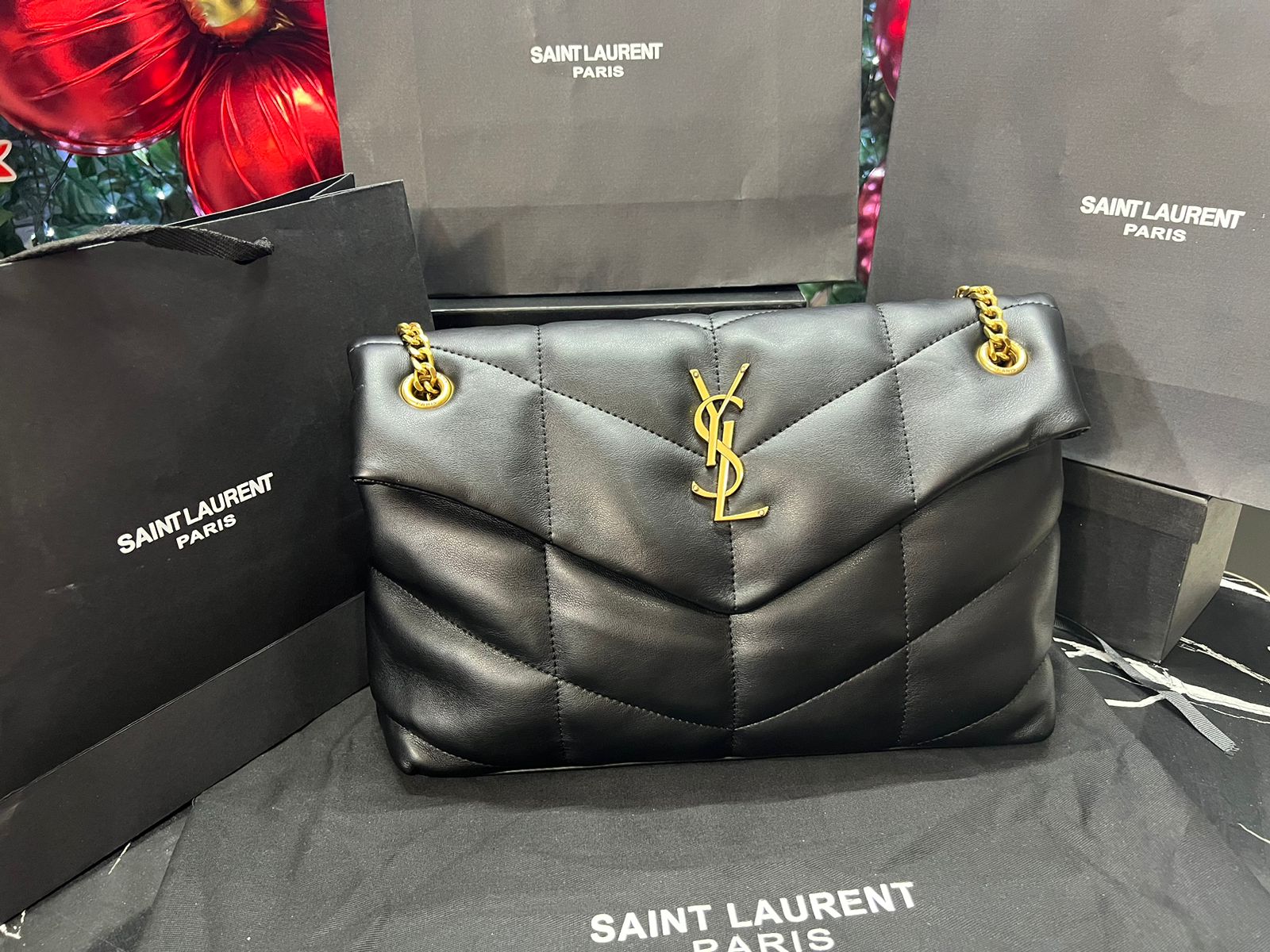 Saint Laurent YSL Negra Asa Dorada Piel