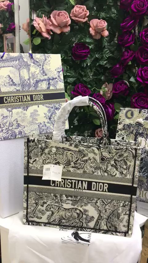 Christian Dior Blanca Tigres Tela Bordada Grande Ancho 41 vcm